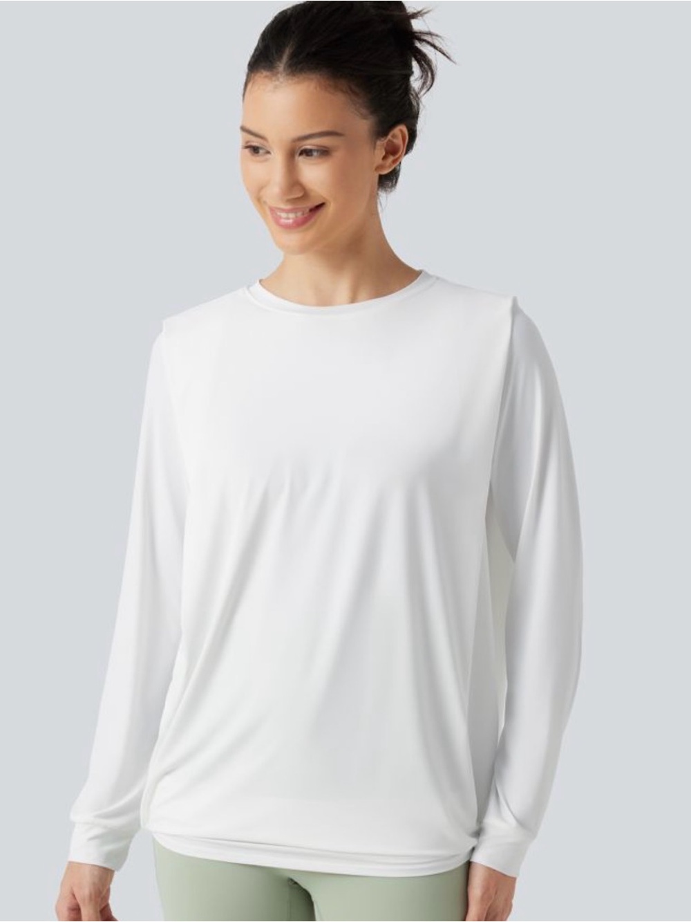 Halara Round Neck Long Sleeve Ruched Yoga Sports Top-UPF50+-  Size Medium